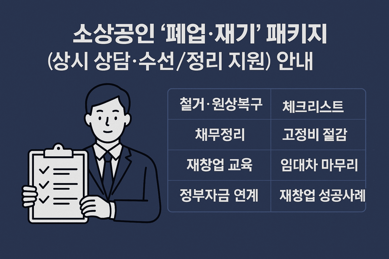 소상공인-폐업,재기를 표현 하기 위한 네이비 블루 프린트 배경으로 작성